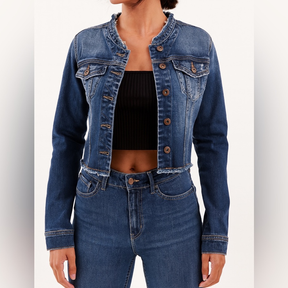 NWT Mavi Ceket hidden collar Blue Jean Jacket Classic Denim Style sz S.